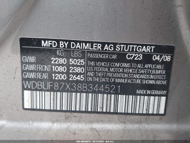 45846578 :رقم المزاد ، WDBUF87X38B344521 vin ، 2008 Mercedes-benz E 350 4matic مزاد بيع