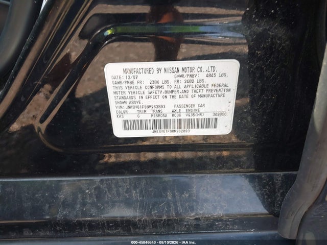 Продаж на аукціоні авто 2008 Infiniti G35x, vin: JNKBV61F98M262893, номер лоту: 45846640