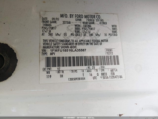 Продаж на аукціоні авто 2006 Ford Expedition Eddie Bauer/king Ranch, vin: 1FMFU18516LA35587, номер лоту: 45846687