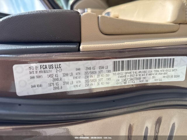 Продажа на аукционе авто 2017 Jeep Grand Cherokee Overland, vin: 1C4RJFCG4HC778490, номер лота: 45846696