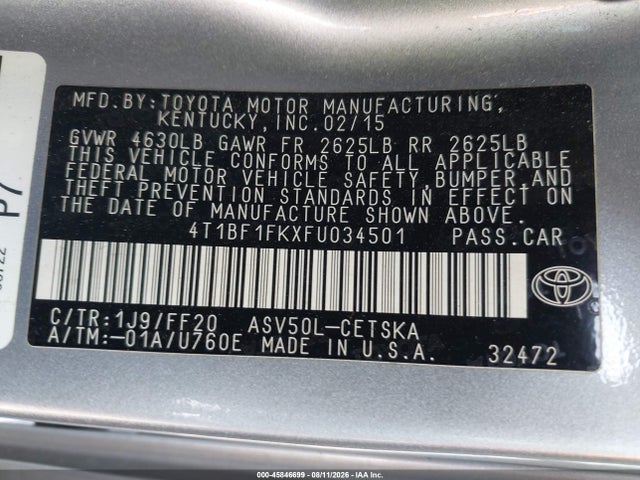 Toyota CAMRY SE 2015 4T1BF1FKXFU034501 Image 9
