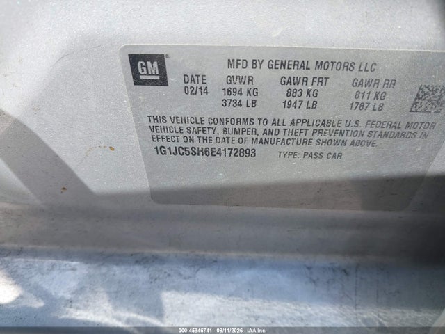 1G1JC5SH6E4172893 Chevrolet Sonic Lt Auto