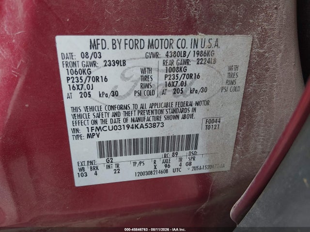 Aukcja sprzedaży 2004 Ford Escape Xlt, vin: 1FMCU03194KA53873, numer aukcji: 45846763
