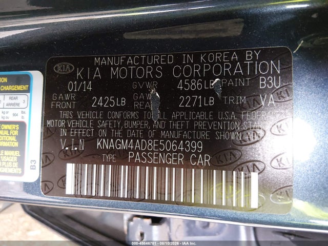 Продажа на аукционе авто 2014 Kia Optima Hybrid Lx, vin: KNAGM4AD8E5064399, номер лота: 45846781