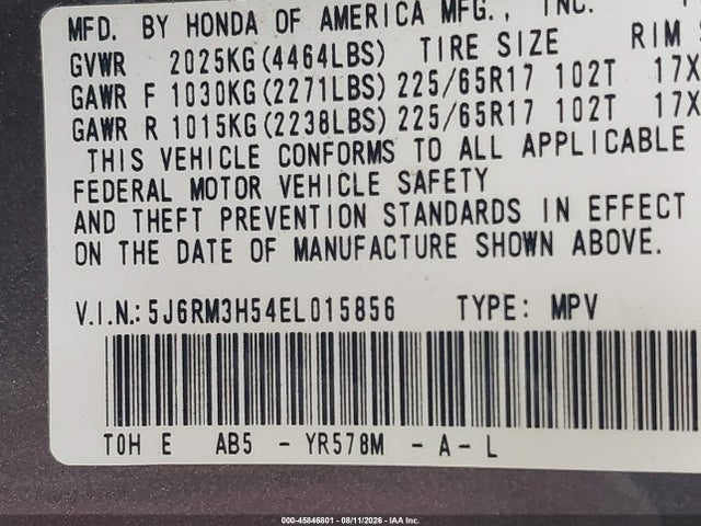 Honda CR-V EX 2014 5J6RM3H54EL015856 Image 9