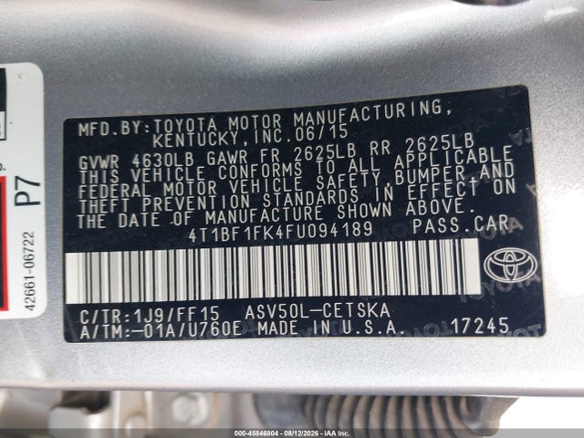 Toyota CAMRY SE 2015 4T1BF1FK4FU094189 Image 9