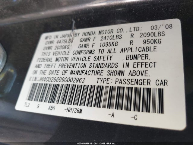 Продаж на аукціоні авто 2009 Acura Tsx, vin: JH4CU26699C002963, номер лоту: 45846831