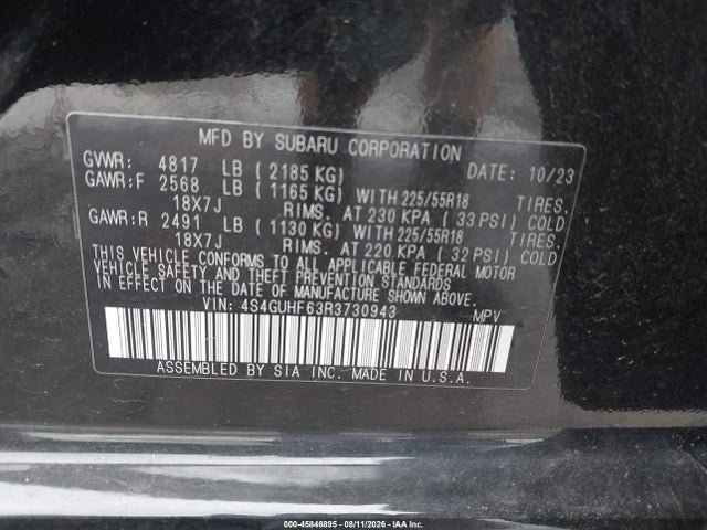 Aukcja sprzedaży 2024 Subaru Crosstrek Sport, vin: 4S4GUHF63R3730943, numer aukcji: 45846895
