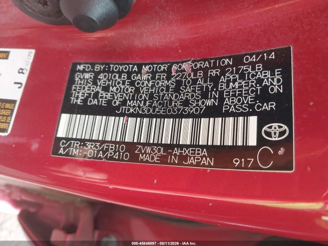 Toyota Prius Two 2014 JTDKN3DU5E0373907 Image 9
