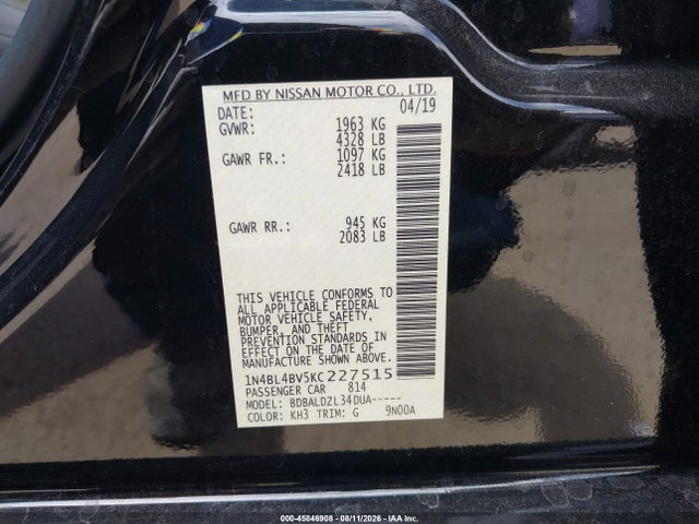 Nissan Altima 2.5 S 2019 1N4BL4BV5KC227515 Image 9
