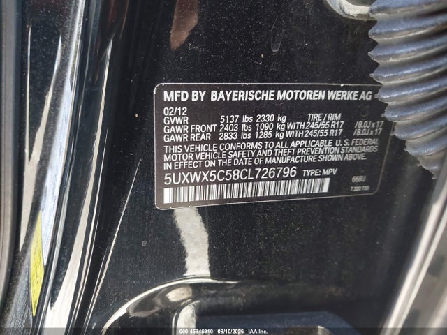 Aukcja sprzedaży 2012 Bmw X3 Xdrive28i, vin: 5UXWX5C58CL726796, numer aukcji: 45846910