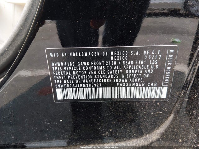2017 Volkswagen Jetta 1.4t Se მანქანა იყიდება აუქციონზე, vin: 3VWDB7AJ7HM388927, აუქციონის ნომერი: 45846936