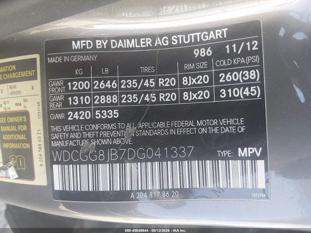 Продаж на аукціоні авто 2013 Mercedes-benz Glk 350 4matic, vin: WDCGG8JB7DG041337, номер лоту: 45846944