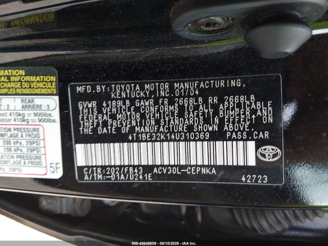 Aukcja sprzedaży 2004 Toyota Camry Le, vin: 4T1BE32K14U310369, numer aukcji: 45846959