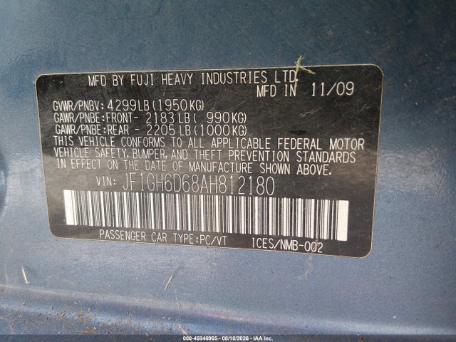 Продажа на аукционе авто 2010 Subaru Impreza Outback Sport, vin: JF1GH6D68AH812180, номер лота: 45846965