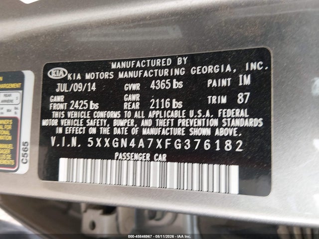 KIA OPTIMA EX 2015 5XXGN4A7XFG376182 Image 9