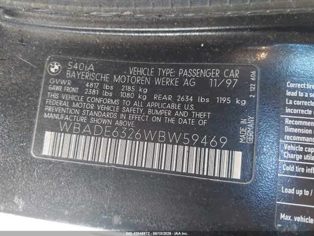 Продажа на аукционе авто 1998 Bmw 540ia, vin: WBADE6326WBW59469, номер лота: 45846972
