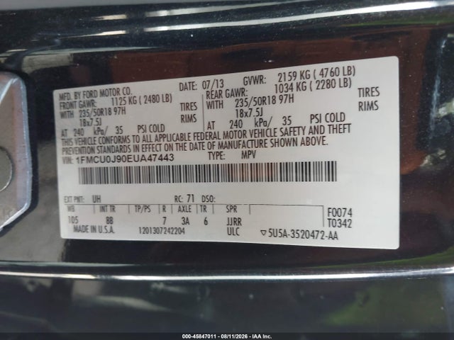 Продажа на аукционе авто 2014 Ford Escape Titanium, vin: 1FMCU0J90EUA47443, номер лота: 45847011