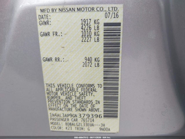 Nissan Altima 2.5 S 2016 1N4AL3AP9GN379396 Image 9