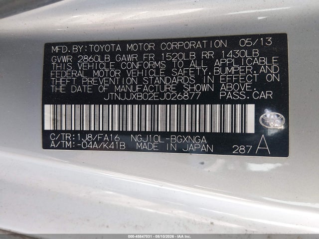 JTNJJXB02EJ026877 Scion Iq 10 Series