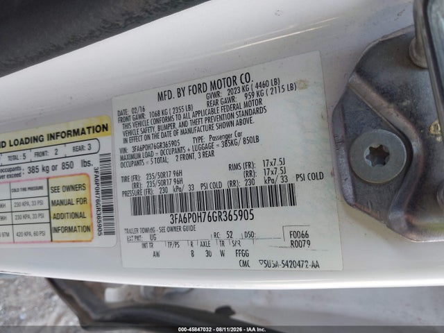 Ford FUSION SE 2016 3FA6P0H76GR365905 Image 9
