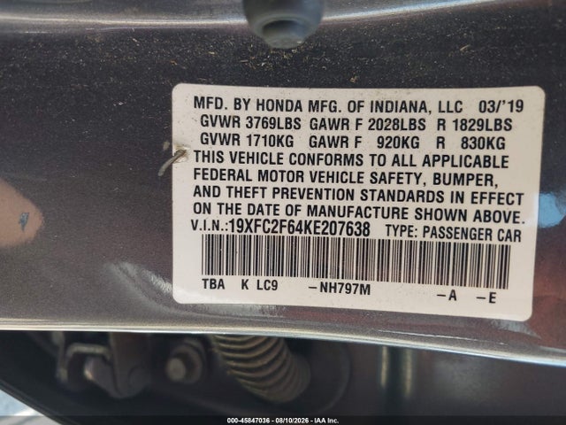 Honda Civic Lx 2019 19XFC2F64KE207638 Image 9
