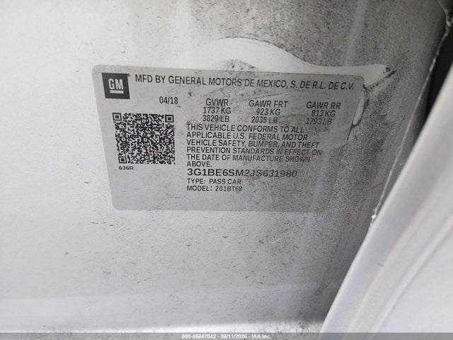 Продаж на аукціоні авто 2018 Chevrolet Cruze Lt Auto, vin: 3G1BE6SM2JS631980, номер лоту: 45847042