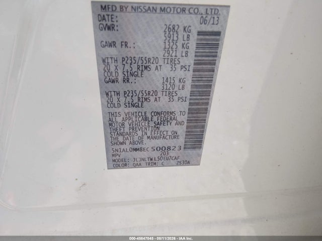 Продажа на аукционе авто 2014 Infiniti Qx60, vin: 5N1AL0MM8EC500823, номер лота: 45847045