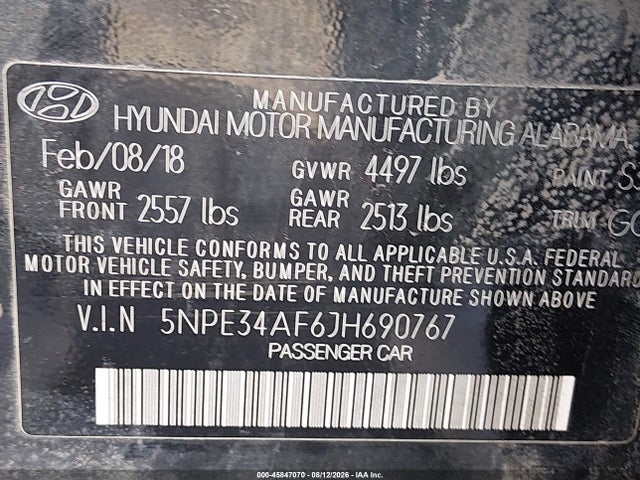 Hyundai Sonata Limited 2018 5NPE34AF6JH690767 Image 9