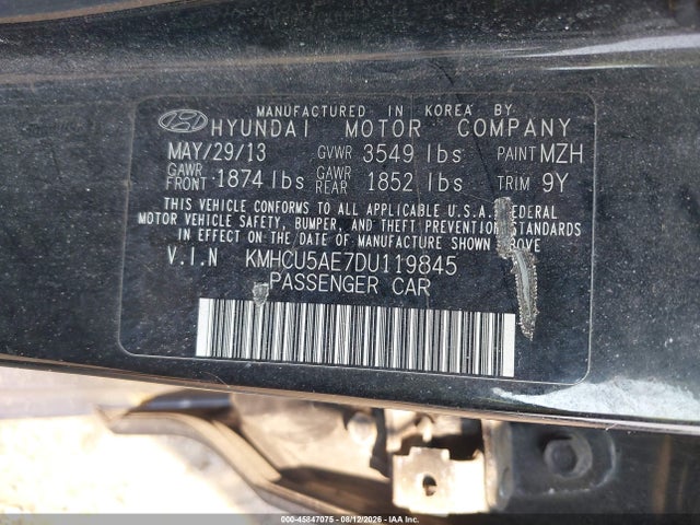 45847075 :رقم المزاد ، KMHCU5AE7DU119845 vin ، 2013 Hyundai Accent Se مزاد بيع