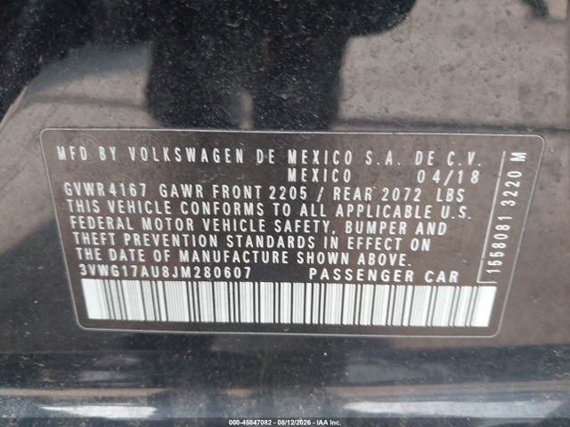 Продажа на аукционе авто 2018 Volkswagen Golf Tsi S/tsi Se, vin: 3VWG17AU8JM280607, номер лота: 45847082