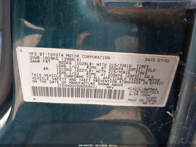 Продаж на аукціоні авто 2002 Toyota Rav4, vin: JTEHH20V926068411, номер лоту: 45847091