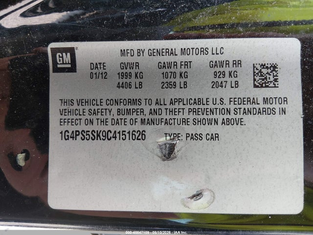 Продажа на аукционе авто 2012 Buick Verano Leather Group, vin: 1G4PS5SK9C4151626, номер лота: 45847109