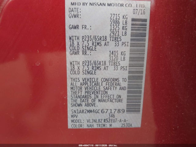 Nissan Pathfinder S 2016 5N1AR2MM4GC671789 Image 9