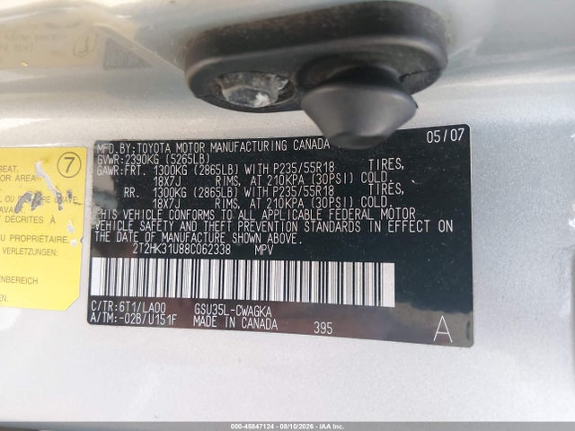 2008 Lexus Rx 350 მანქანა იყიდება აუქციონზე, vin: 2T2HK31U88C062338, აუქციონის ნომერი: 45847124
