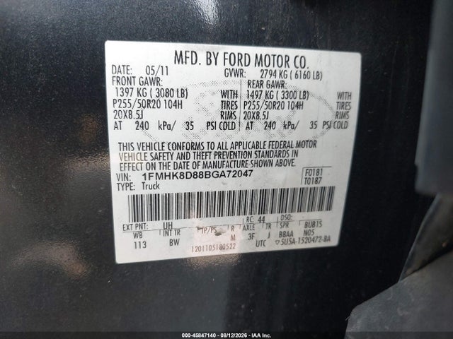 Aukcja sprzedaży 2011 Ford Explorer Xlt, vin: 1FMHK8D88BGA72047, numer aukcji: 45847140