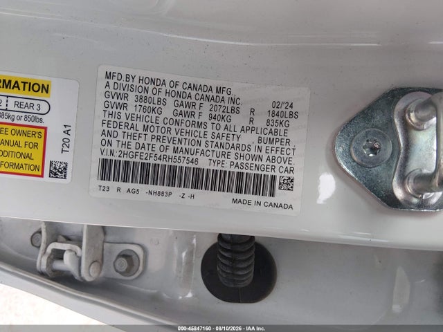 Продажа на аукционе авто 2024 Honda Civic Sport, vin: 2HGFE2F54RH557546, номер лота: 45847160