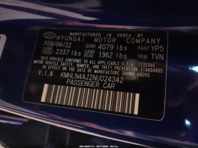 Продажа на аукционе авто 2022 Hyundai Elantra Hybrid Limited, vin: KMHLN4AJ2NU024342, номер лота: 45847171