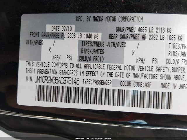 Aukcja sprzedaży 2010 Mazda Mazda5 Sport, vin: JM1CR2W35A0376145, numer aukcji: 45847188