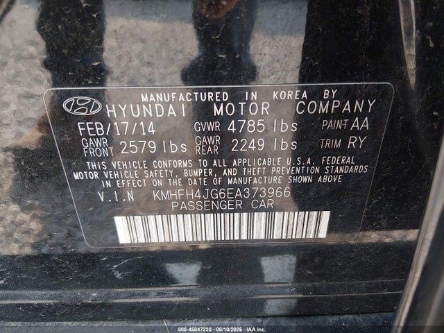 Продажа на аукционе авто 2014 Hyundai Azera Limited, vin: KMHFH4JG6EA373966, номер лота: 45847230