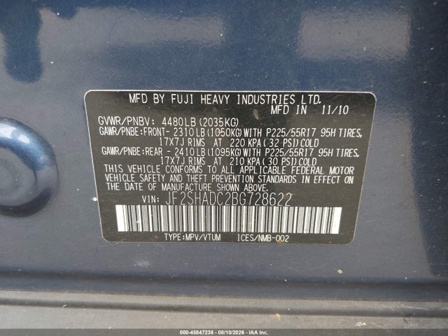Продажа на аукционе авто 2011 Subaru Forester 2.5x Premium, vin: JF2SHADC2BG728622, номер лота: 45847238