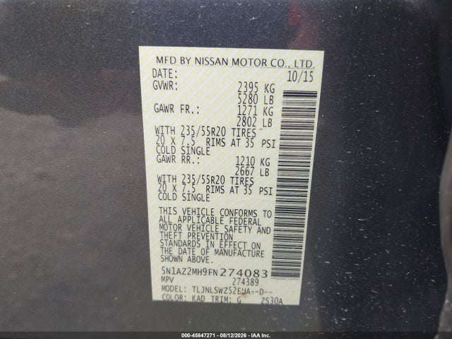 Nissan Murano Platinum 2015 5N1AZ2MH9FN274083 Image 9