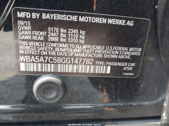 2016 Bmw 528i Xdrive მანქანა იყიდება აუქციონზე, vin: WBA5A7C58GG147782, აუქციონის ნომერი: 45847288