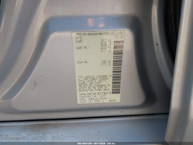 1N4AL3AP2GN327673 Nissan Altima 2.5/2.5 S/2.5 Sl/2.5 Sr/2.5 Sv