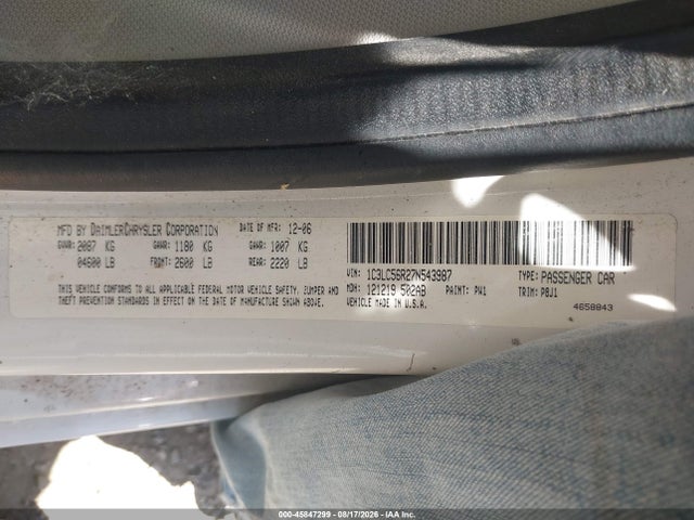 Aukcja sprzedaży 2007 Chrysler Sebring Touring, vin: 1C3LC56R27N543987, numer aukcji: 45847299