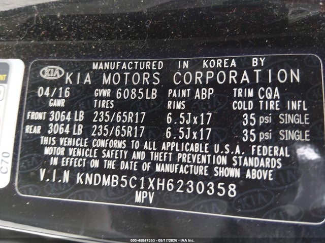 KIA SEDONA LX 2017 KNDMB5C1XH6230358 Image 9
