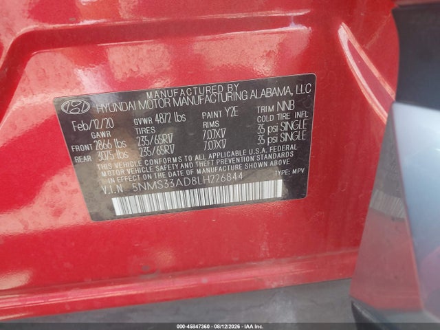 Hyundai Santa Fe Sel 2020 5NMS33AD8LH226844 Image 9