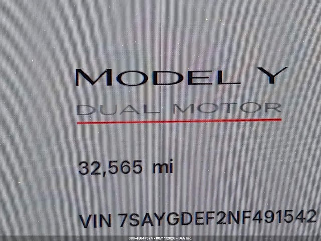 7SAYGDEF2NF491542 Tesla Model Y Performance Dual Motor All-wheel Drive
