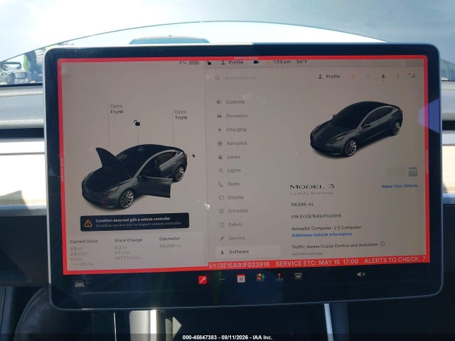 45847383 :رقم المزاد ، 5YJ3E1EA9JF023916 vin ، 2018 Tesla Model 3 Long Range/mid Range مزاد بيع