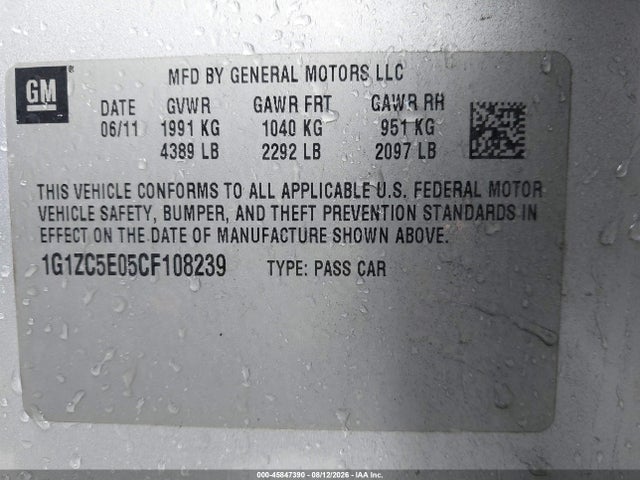 Aukcja sprzedaży 2012 Chevrolet Malibu 1lt, vin: 1G1ZC5E05CF108239, numer aukcji: 45847390